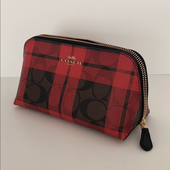 Coach Signature Red Field Plaid Cosmetic Case - Picture 13 of 16